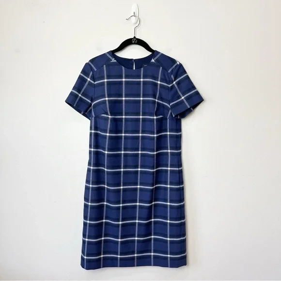 Banana Republic Plaid Shift Dress Blue White Short Sleeve Office Career Work - Picture 3 of 7